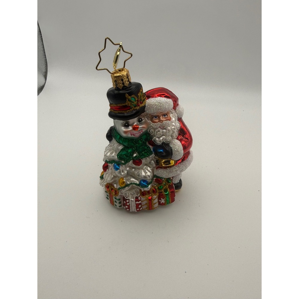 Christopher Radko Santa Hugging Snowman Tree Glass Christmas Ornament Holiday